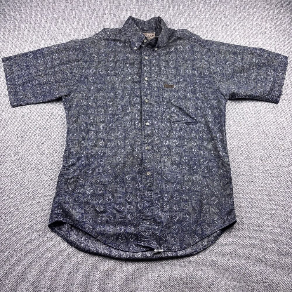 Woolrich Shirt Mens Medium Made in USA Geometric Diamond Short Sleeve Button Up - Picture 1 of 7